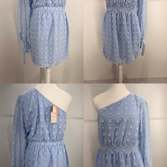 Women One Shoulder Long Sleeve Casual Summer Dresses 2024 Spring Swiss Dot M - Picture 10 of 17